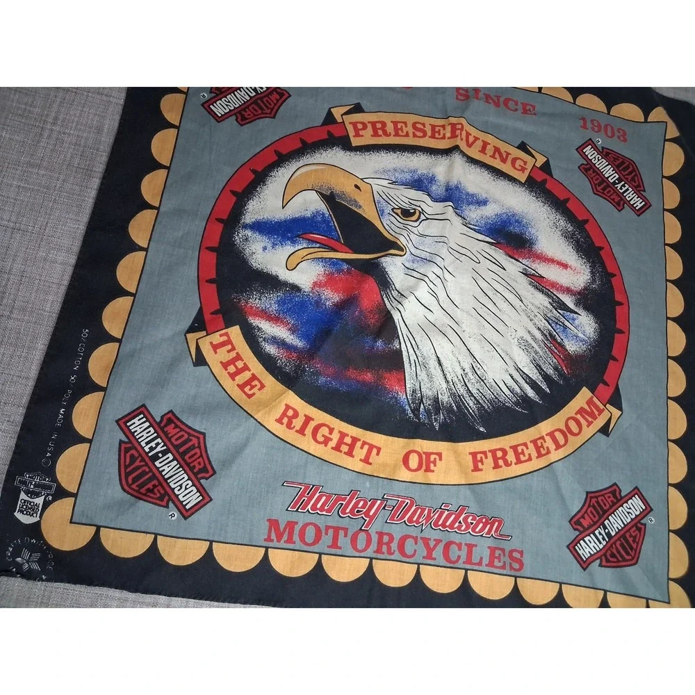 Harley Davidson Bandana Vintage Eagle Freedom Biker Scarf Made in USA Black Grey